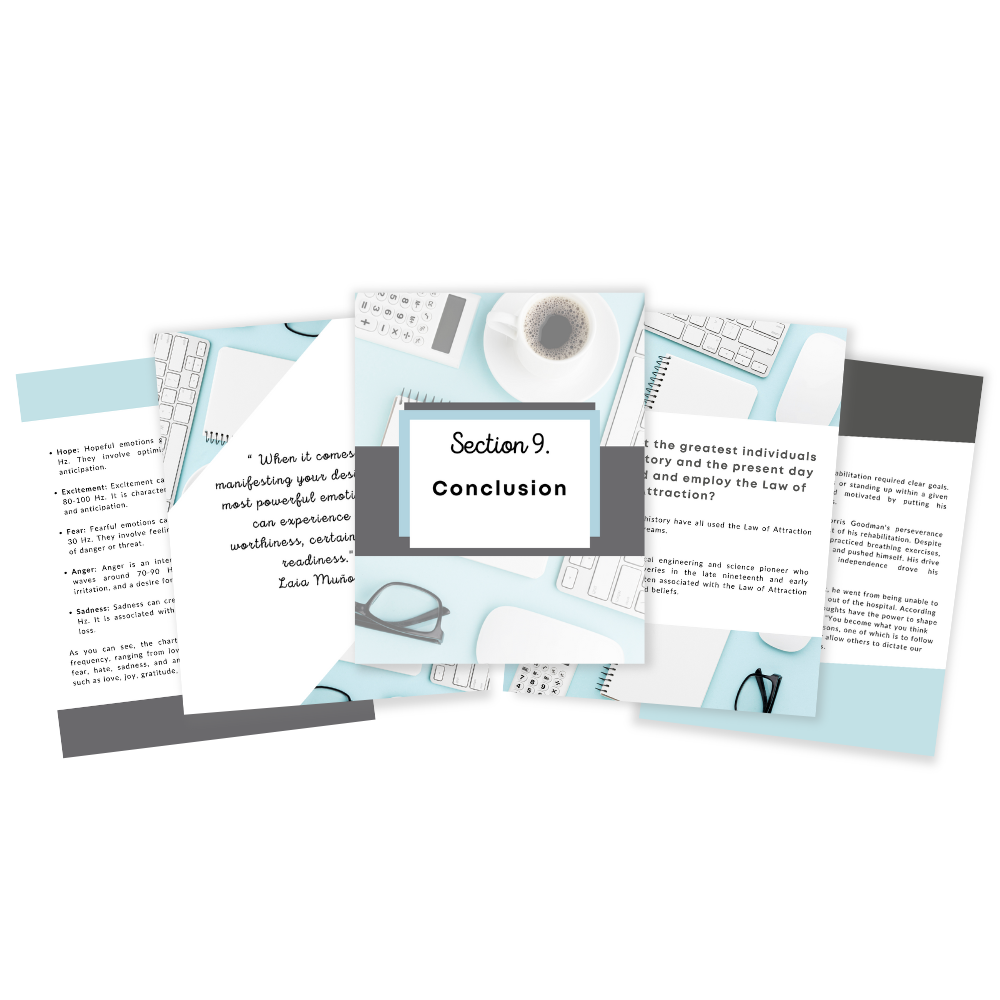 5 pages displaying the inside of the ebook " manifesting 20 FAQS  for beginners "