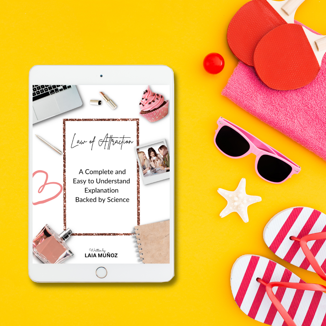 a tablet and summer obejcts featuring  called Law of attraction explanation and you can buy it at laiamunozauthor.com