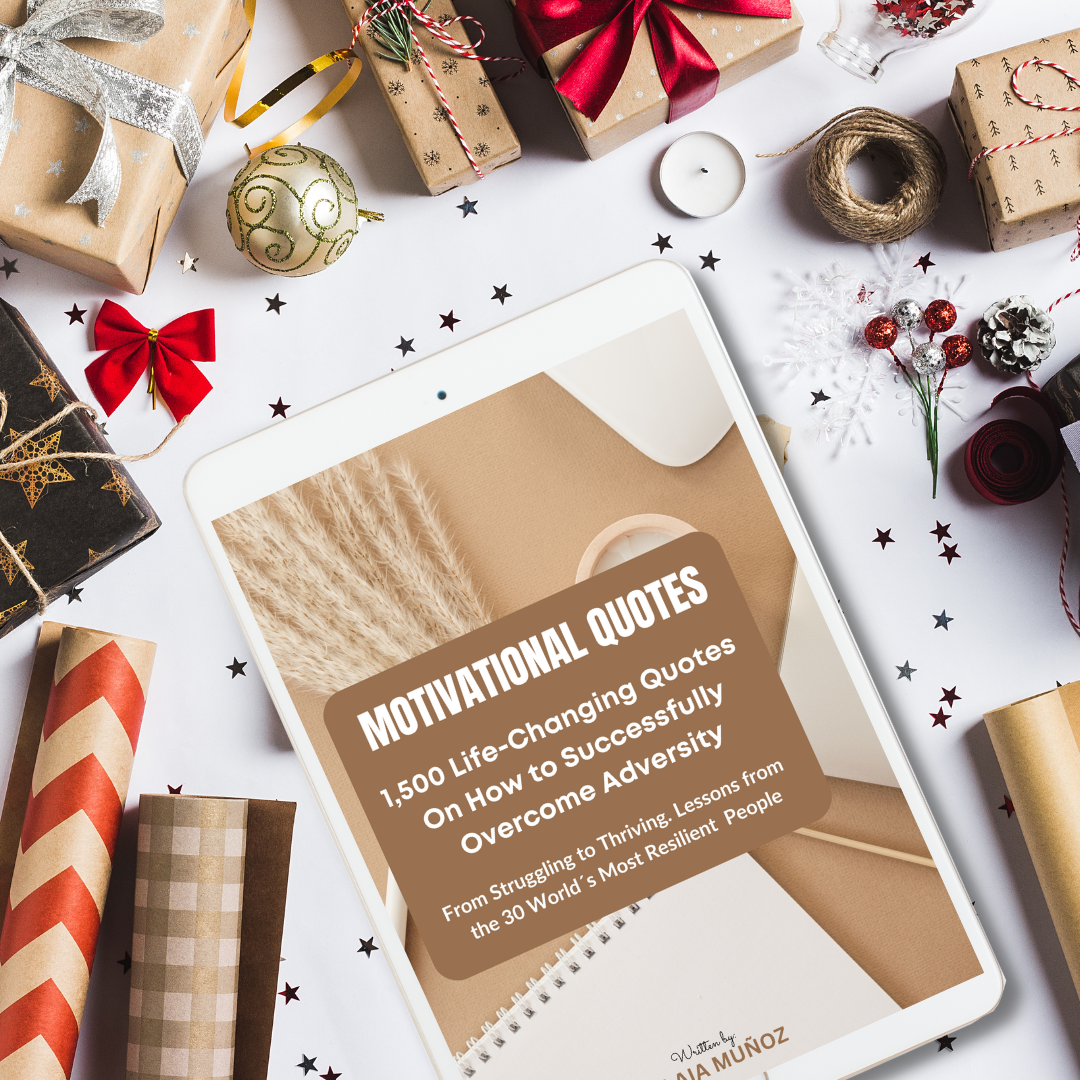 a tablet and gifts and wrapping around featuring a digital book called " overcome adversity quotes "