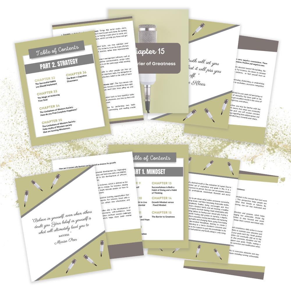 5 pages displaying the inside of the ebook " The success blueprint"