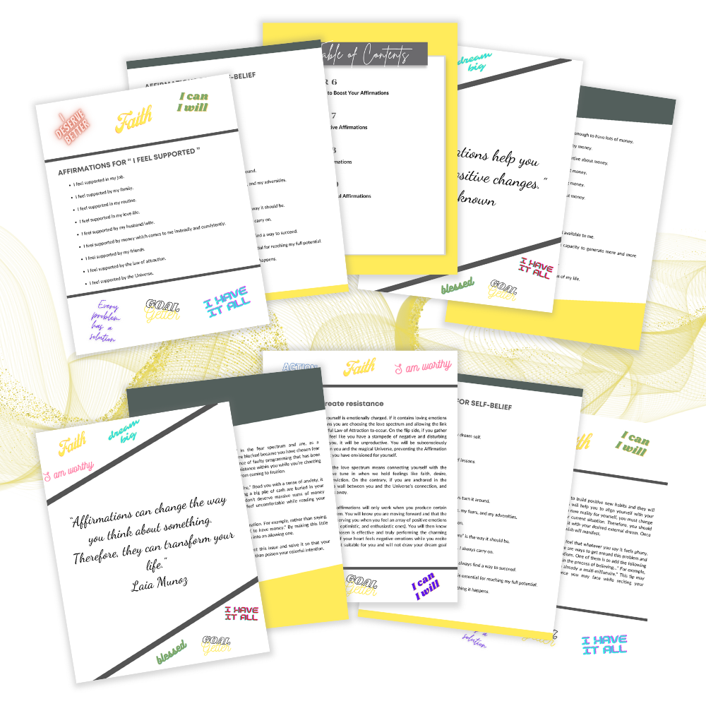 10 pages displaying the inside of an ebook called " Affirmations " and you can get it at laiamunozauthor.com