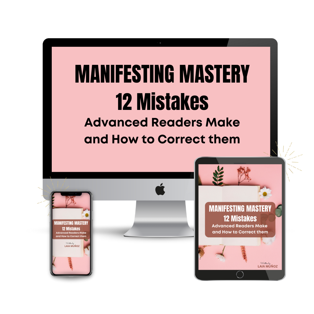 3 devices displaying a digital book titled " mistakes advanced law of attraction readers make "