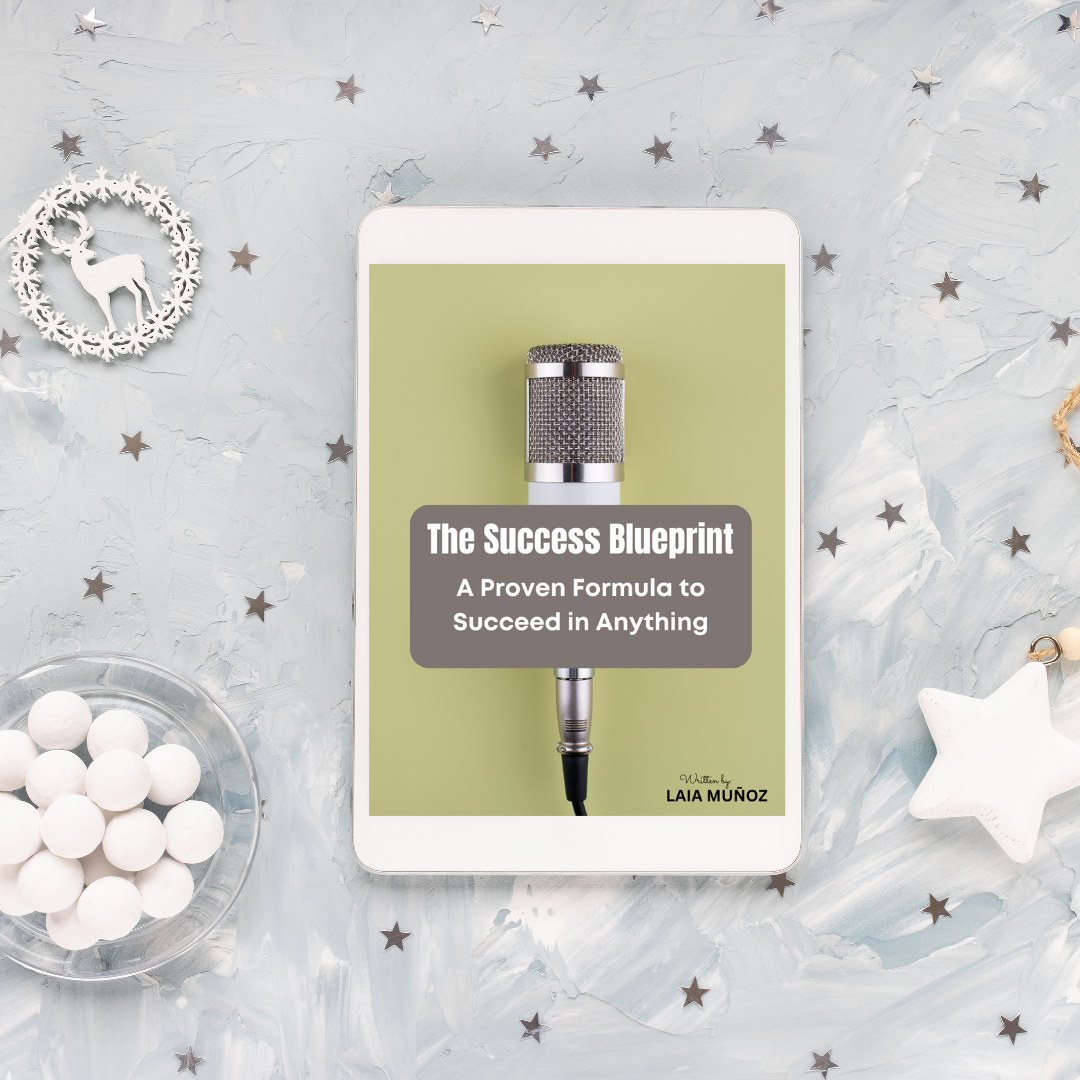 tablet with white stars featuring a digital book called The success blueprint sold in the website laiamunozauthor.com
