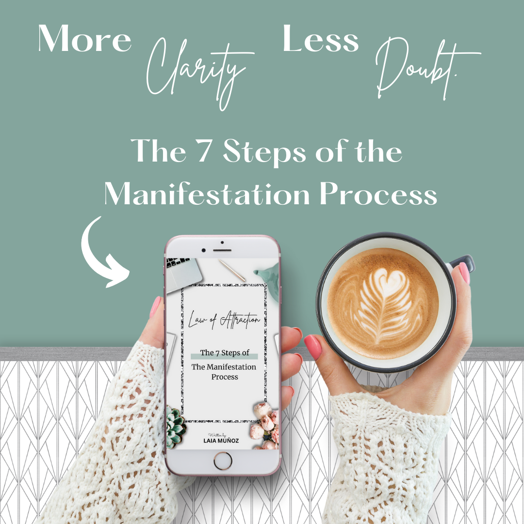 a phone and a coffee featuring the ebook Manifestation process